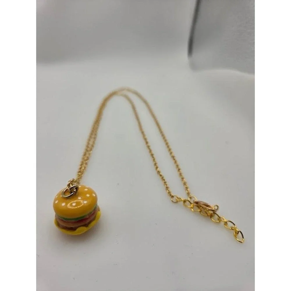 Burger Necklace Gold Toned Stainless‎ Steel 24